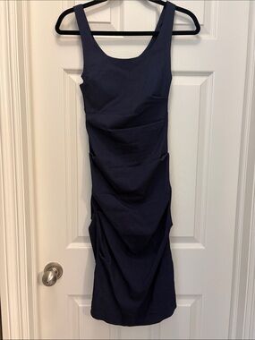 Navy Ruched Midi Dress - Women's Sleeveless Bodycon